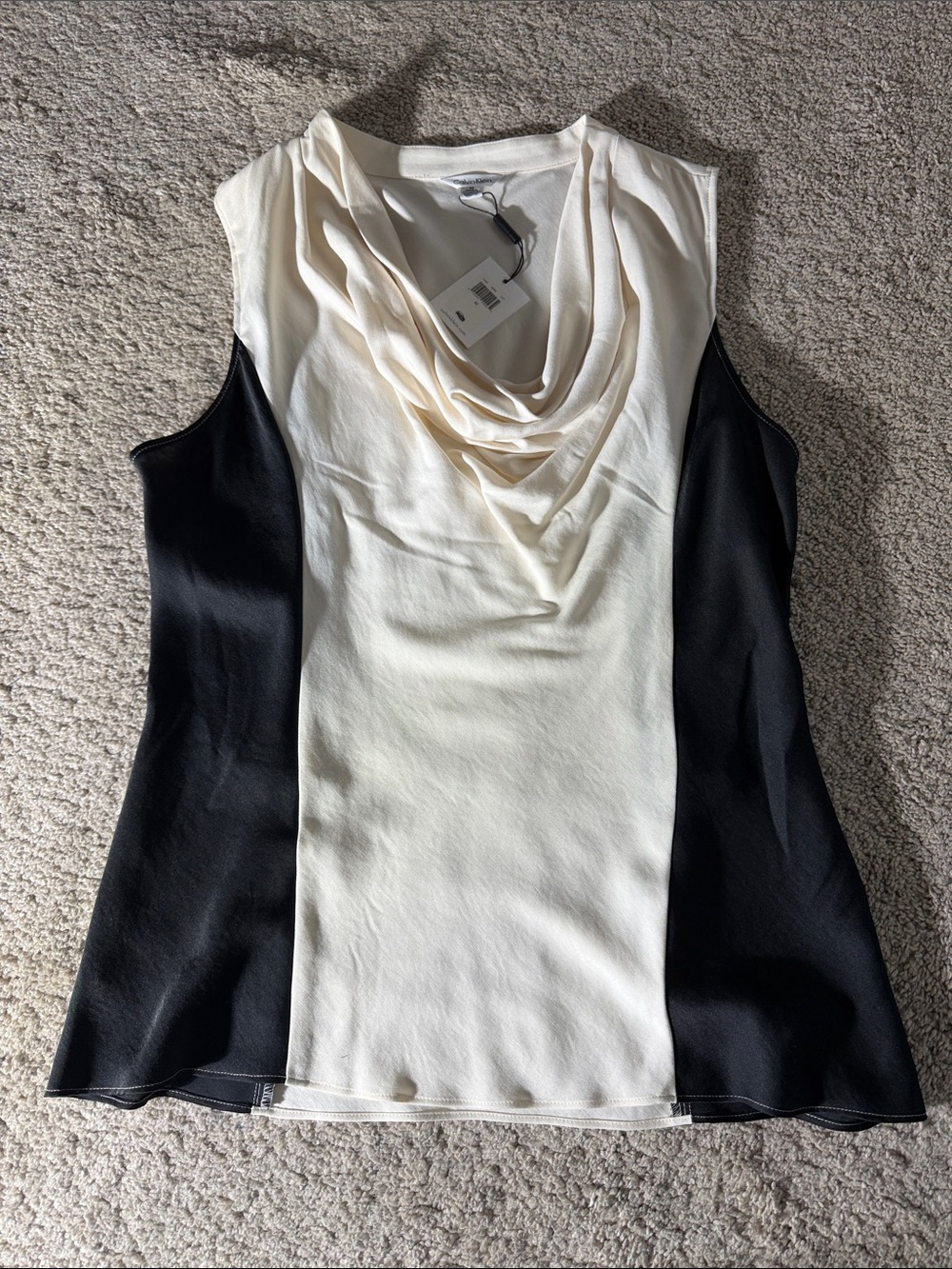 Calvin Klein Colorblock Cowl Neck Top Cream & Black